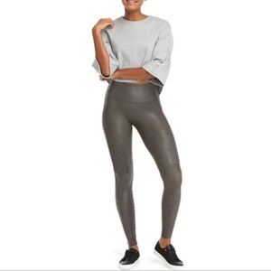 NWT Spanx Moto Faux-Leather Leggings- L, GRAY